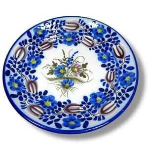 Vintage Hand Painted Italian Antique Plate 9" Blue White Floral Wall Hanging